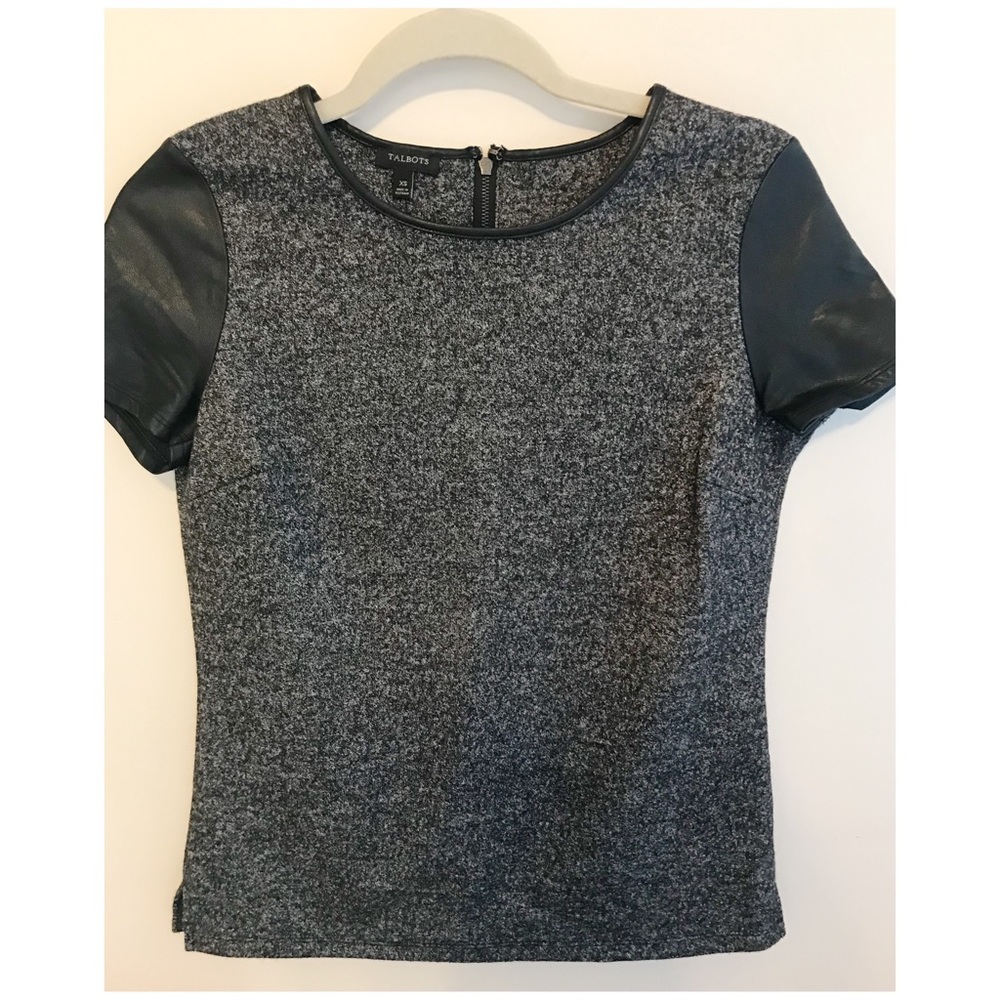 Talbots Marled Leather Sleeves Top